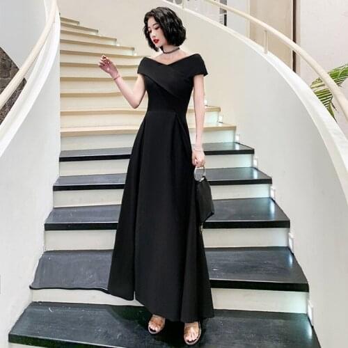 Temperament Black Evening Party Dress Noble Slim Celebrity Banquet Dress 3 Colors Elegant Formal Dress Sexy Prom Gown XS-3XL