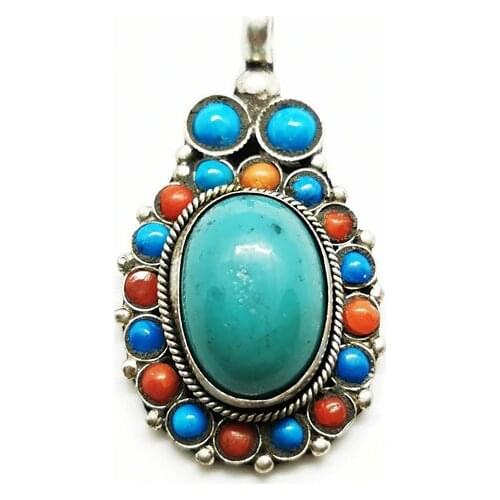 Tibetan Pendants Copper Inlay Enhanced Turquoises Pendants Nepal Vintage Jewelry Multi Colors TBP163
