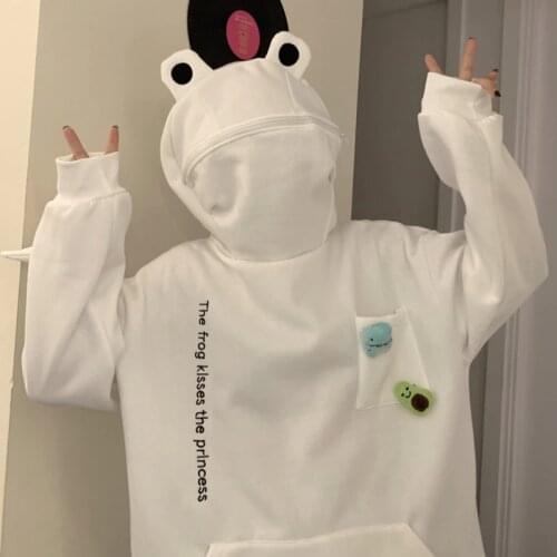 Oversized Hoodie Frog Hoodie Women Cute Funny Embroidery Letter Plus Velvet Thickened Kawaii Harajuku Streetwear Christmas