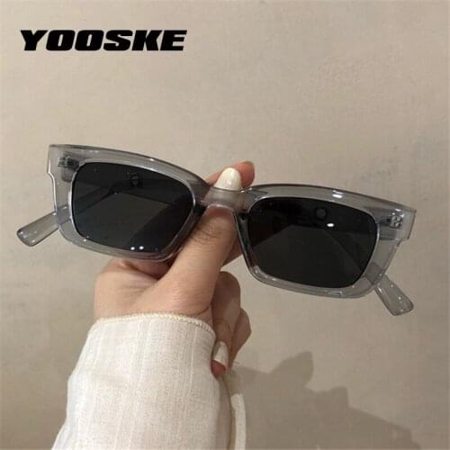 YOOSKE Vintage Brand Sunglasses Women Men Small Rectangle Retro Sun Glasses Narrow Sunglass for Ladies Shades UV400 Metal Hinge