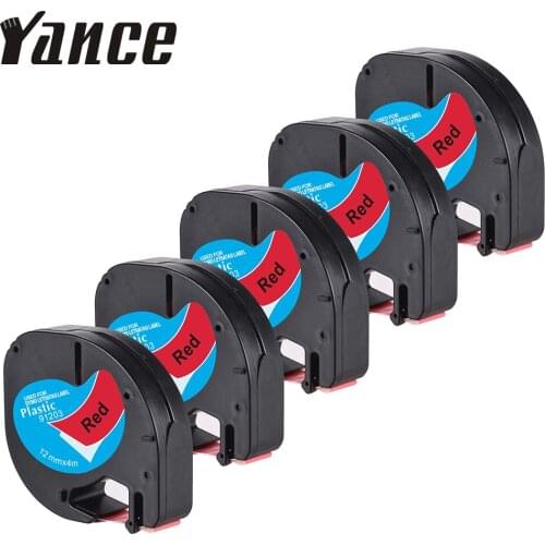 Yance 5Pcs/lot Compatible for DYMO LetraTag 12mm 91203 black on red Plastic label maker tape for Dymo label printer LT-100H