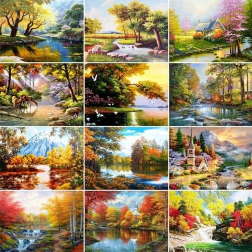 Yumeart 5D Diamond Painting Full Square Diamond Embroidery Landscape Mosaic Picture Rhinestone Cross Stitch Beads Art Home Decor