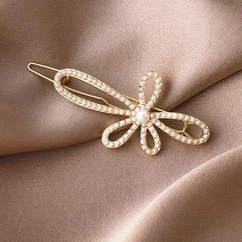 Acrylic Pearl Flower Hair Clip for Women Hairwear Fashion Hollow Out Flowers заколка для волос Korean Bride Hair Accessories