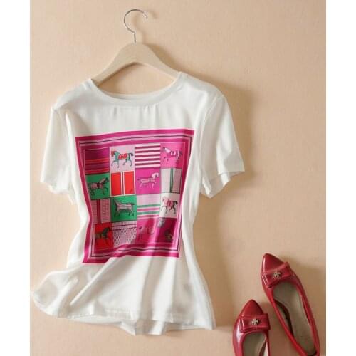 T shirt spring New summer 2021 with western style horse printing mercerized cotton round collar short sleeve blouse female