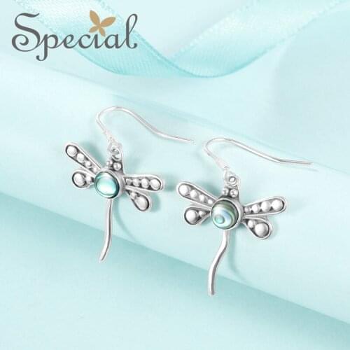 Special European and American natural forest with skin lining and skinny S925 silver earrings earrings and studs female dragonfl