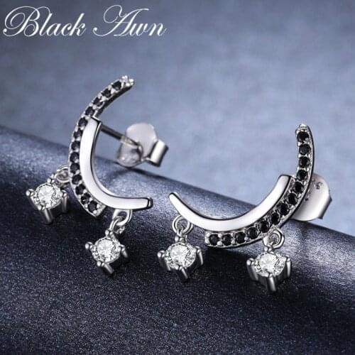 Romantic Birthday Present 925 Sterling Silver Jewelry Engagement Stud Earrings for Women Black Spinel Female Earring I011