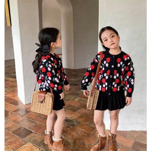 Infant Girl Winter Knitted Sweaters Autumn New Girls Three-dimensional Vintage Flower Cardigan Knitted Retro Sweater Baby Girls