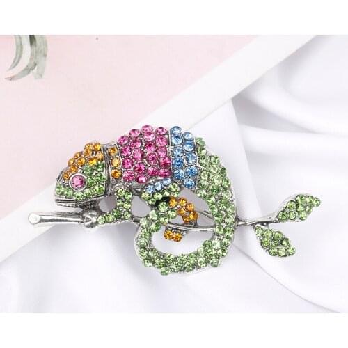 1PCS Women Chameleon Brooch Animal Coat Pin Rhinestone Fashion Jewelry Accessories Ornament