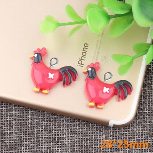 10pcs 28x25mm DIY resin Cock charms animal kawaii cabochon rooster resin craft jewelry making figure model ornament findings
