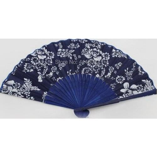 200pcs Wedding Favors Gift Printing Flower Blue Cloth Folding Hand Craft Fan Classical Chinese Craft Party Gifts