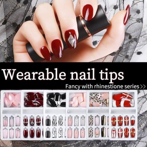 24 Pcs Fake Nails Reusable Stick On Nails Press On Full Cover False Nail Tips Rose Gold Champagne DIY Design Decoration