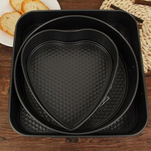 3PCS Cake Baking Pans Bakeware Mold Round Heart Square Baking Dish Heavy Carbon Slipknot Removable Base Tray Kitchen Cake Tools
