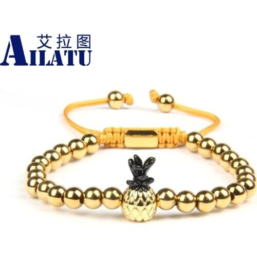 Ailatu Pineapple Bracelet For Women Dainty Gifts Friendship Jewelry 6mm Stainless Steel Rope Chain Cz Beads