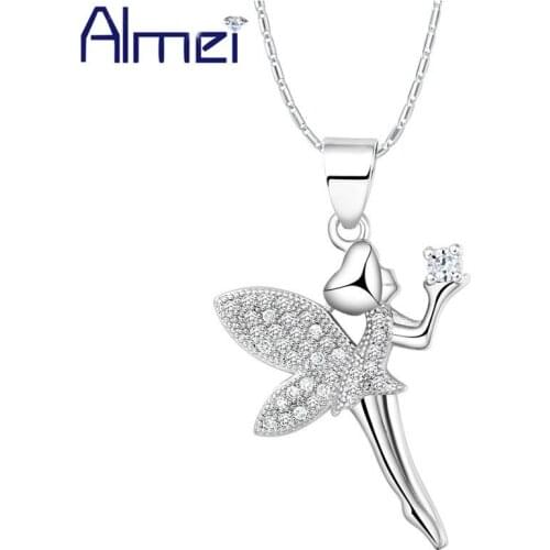Almei 15% off Wedding Statement Necklace Women Angel Pendant Silver Color Fairies Necklaces & Pendants Choker Bijoux N1276
