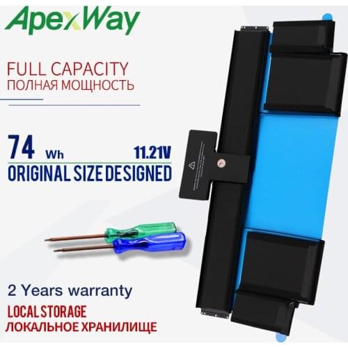 Apexway 74Wh 11.21V A1437 New Laptop Battery for Apple MacBook Pro 13" A1425 2012 2013 Retina 13.3" Retina A1425 Mid-2012