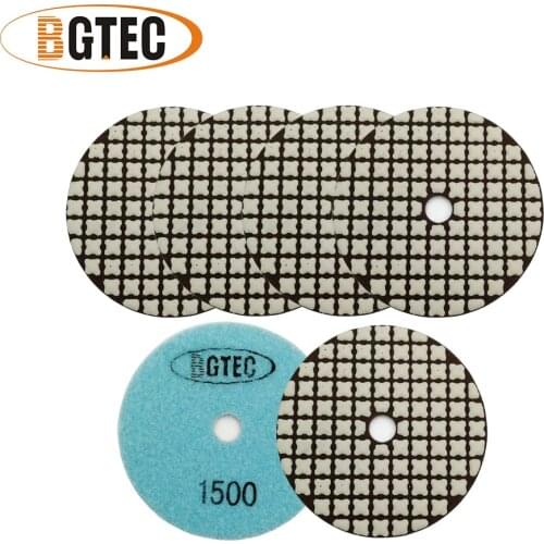 BGTEC 6pcs 100mm #1500 Dry Diamond Flexible Polishing Pads Diameter 4" Resin Bond Sanding Disc For Granite Marble Ceramic