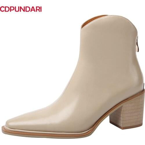 Ladies Genuine Leather High Heels Ankle Boots Women Autumn Winter Modern Short Boots Shoes Black Bottine Femme Botines Mujer