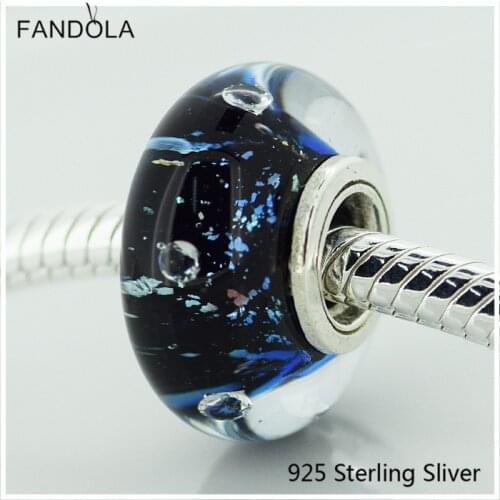 CKK 925 Sterling Silver Murano Glass Beads Thread Black Dripping Charms Original Jewelry Fits For Bracelets