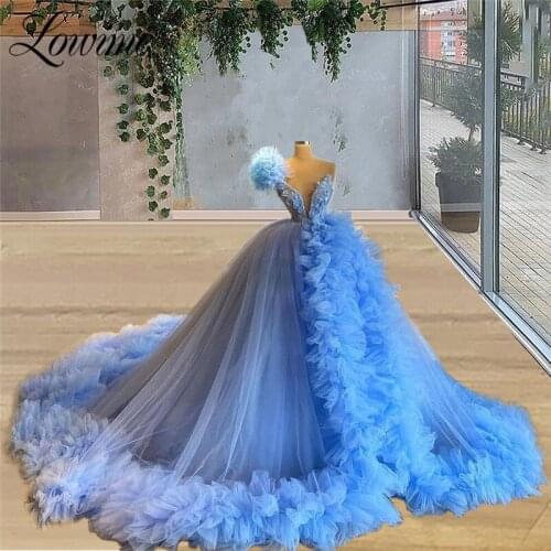 Lowime A-Line Long Blue Prom Dresses Cloud Evening Dress 2021 Princess Party Night Prom Gowns Celebrity Dresses Vestido De Festa