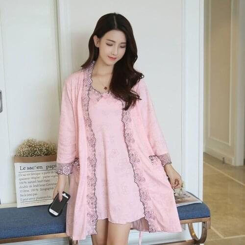 Spring autumn sexy ladies robe new pajamas long sleeve condole belt loose bathrobe Knee-Length bath robe Silk lace robe