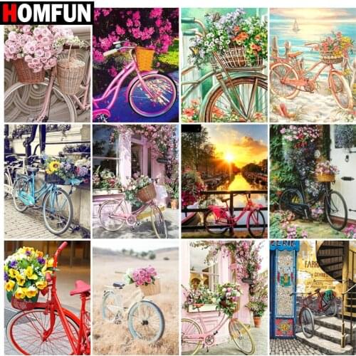HOMFUN Diamond painting "Bicycle flower basket" Full Square/Round Drill Wall Decor Inlaid Resin Embroidery Craft Cross stitch