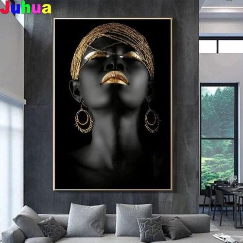 Modern Gold Silver African Black Woman 5d Diamond Painting Full square/round Drill mosaic nordic Diamond Embroidery home decor