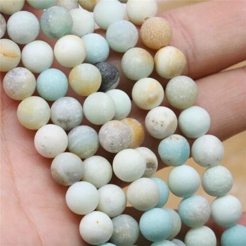 Classic Vintage Natural Blue Frost Matted Amazonite Agates Round Loose Beads 6/8/10/12mm Lady DIY Jewelry Making 15inch Y836