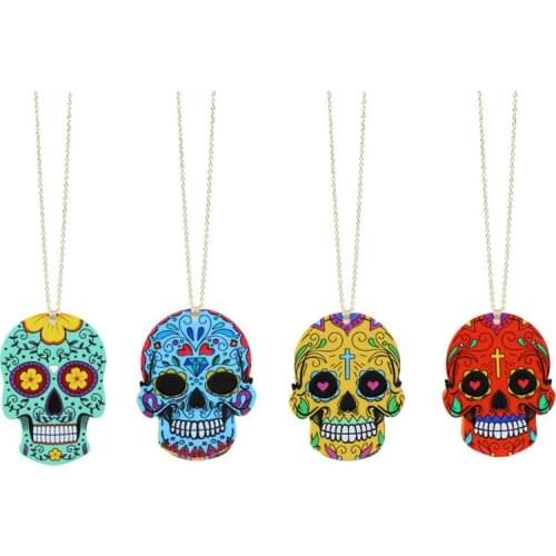 Colorful Multicolor cross Skull Pendant Necklace Acrylic Punk Hip Hop Neck Chain female men Fashion Goth Gothic Halloween collar