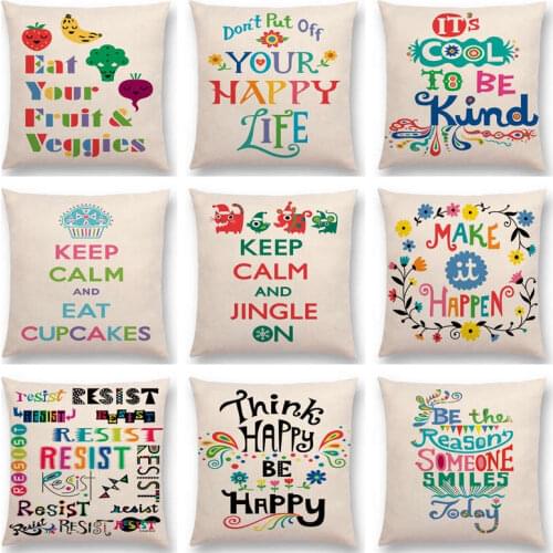 Colorful Rainbow Decorative Letters Warm Happy Words Fun Everyday Be Kind Energetic Life Cushion Cover Sofa Throw Pillow Case