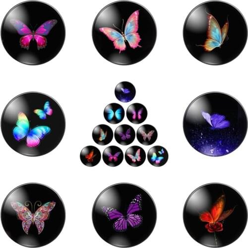 Flying Colourful Butterfly 12mm/20mm/25mm/30mm Round Photo Glass Cabochon Demo Flat Back Making Findings