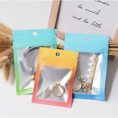 Hot-100 Pcs Resealable Zipper Closure Food Storage Bags Gradient Color Smell Proof Bag with Clear Window for Coffee Beans