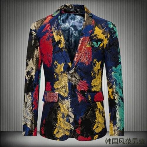 M-6xl 2021 New Plus Size Mens Clothing Personality Printing Suit Tide Hairstylist Popular Casual Single Western Fashion Blazer