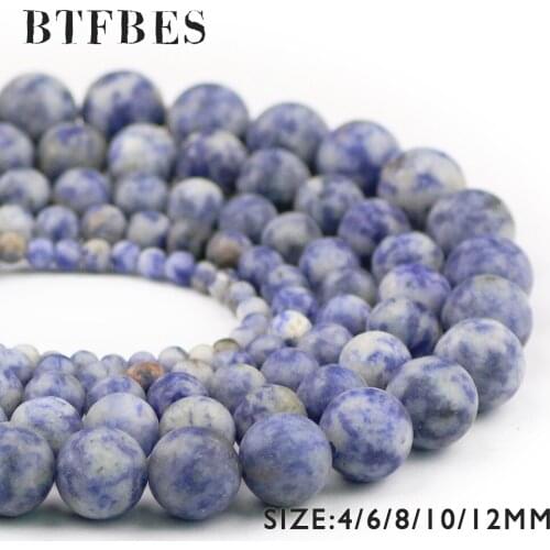 BTFBES Matte Natural Bule Spot Stone Beads 4 6 8 10 12mm Round Ore Loose Beads For Jewelry Bracelet Making Accessories DIY Ball
