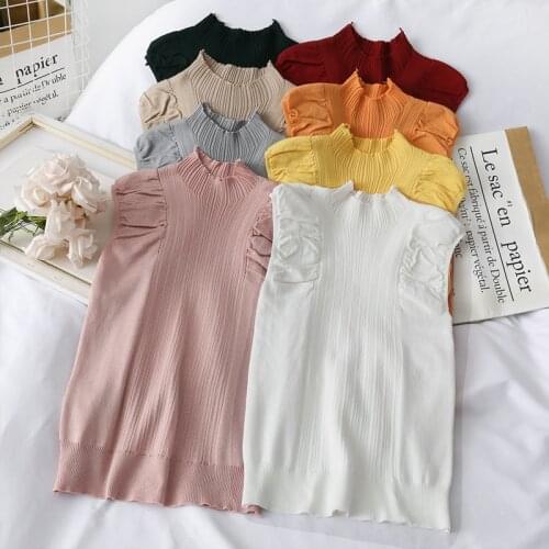 Everyday Clothing Women Half Turtleneck Knitted Thin Tank Tops Female Bodycon Tanks Sleeveless Basic Solid T shirts Camisole