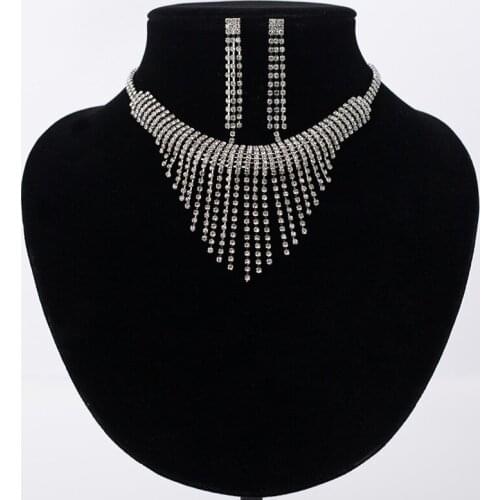 Fashion 2017 Tassel enchase Pendant Necklace Silver Plated Austrian Crystal Wedding Jewelry Sets Dinner accessories gifts #N191