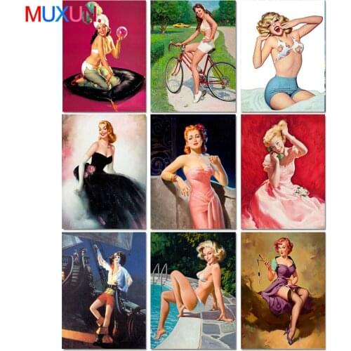 MUXUN Art Cartoon Oil Sexy Beauty Retro Girl 5D Diy Diamond Painting Monroe Embroidery Mosaic Decoration Gift Cross Stitch Gift