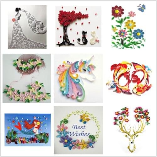 DIY Quilling Paper Painting Kit Unicorn Flowers A4 3D Origami Collage Handicraft Tools Quilling Kit Home Wall Decoration