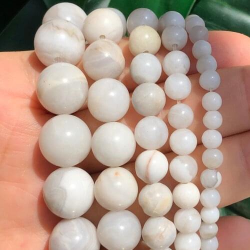 Natural White Crazy Agates Stone Beads Round Loose Spacer Beads 4 6 8 10 12MM Pick Size For Jewelry Making Bracelets Accessories