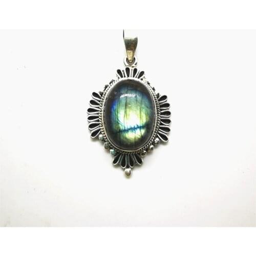 Nepal Hand 925 Silver Jewelry Inlaid Natural Labradorite Clover Vintage Pendants for Lady T9042