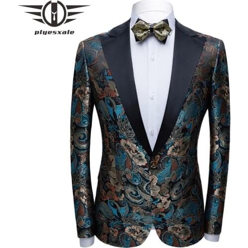 Plyesxale Floral Jacquard Blazer For Men 2020 New Spring Autumn Mens Party Blazer Jacket Luxury Stage Prom Mens Blazers Q828