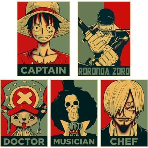 Popular Cartoon One Piece Stickers Retro Anime Poster High Quality Painting Home Decor for Room Bar Vintage Poster