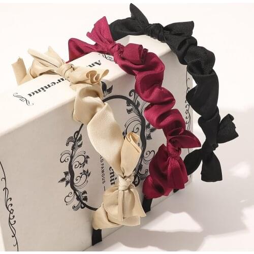 New Fashion Satin Bow Silky Pure Color Sweet Temperament Headband for Women Girl Accessories Headwear