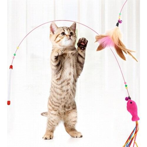 Kitten Cat Toys Pet Cat Toy Colorful Feathers Tease Cat Sticks Fake Fish Shape Pet Wand Teasing Cat Sticks Interactive Pet Toys