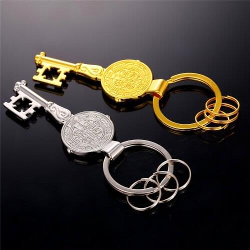 Saint Benedict (San Benito) Home Blessing Medal in Key Design key chains luxury religious Gold/Silver miraculous Key rings K102