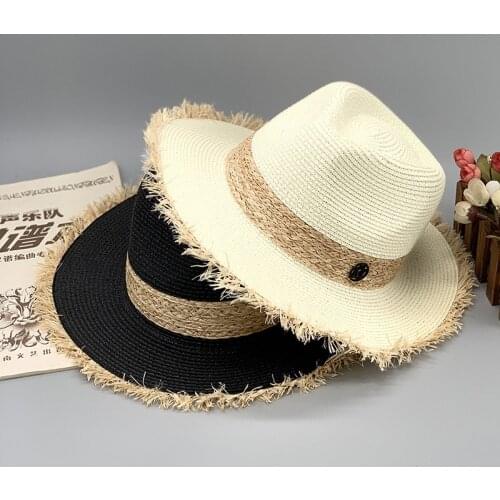Women Sun Hat Raffia Straw Beach Hat Handmade Woven Jazz Hat Sun Block UV Protection Wide Brim Visor Hats Men Panama Hat Fedora