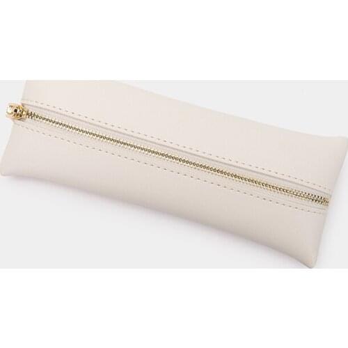 Stationery bag female simple Harajuku Japanese simple multi-function makeup brush storage bag solid color leather PU zipper penc