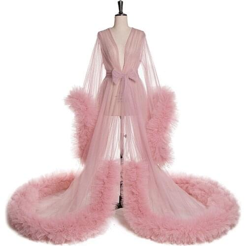 Long Sleeve Tulle Party Evening Dresses 2021 Sexy See Through Photography Dress Gown for Pregnant Woman Plus Size