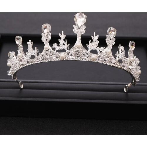 Trendy Silver Color Bridal Crown Hair Jewelry Crystal Pearl Queen Princess Wedding tiara Headpiece Hair Accessories