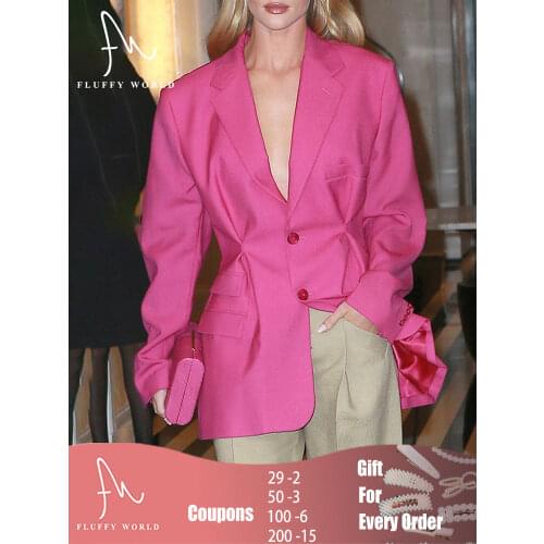 Women Pink Blazer Fashion Streetwear Tunic High Waisted Long Sleeve Coat Irregular Elegant Female Chic Suits Jackets Autumn