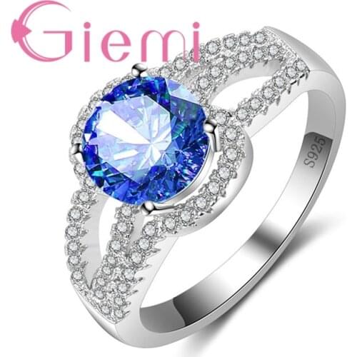 Single Round Austrian Crystal Rings for Women Girls Love Gifts Fine 925 Sterling Silver Wedding Banquet Jewelry